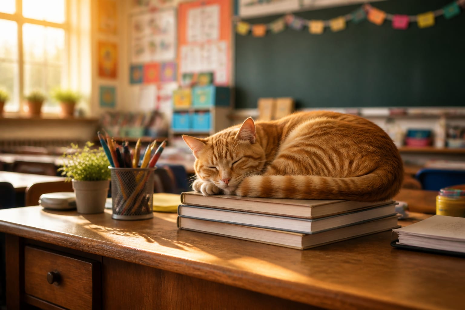 A Stray Cat Walked Into A Third-Grade Classroom And Decided He Lives There Now