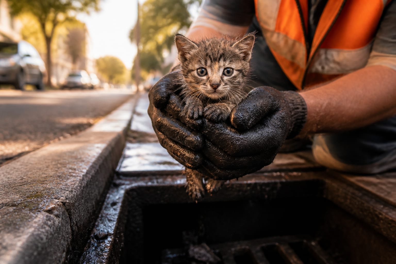 Runners Hear Crying Under The Sidewalk And Find A Kitten Six Feet Down