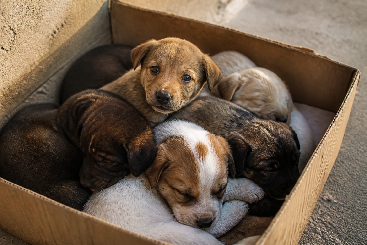 Six Puppies Left In A Laundry Box Behind A Strip Mall — And The Woman Who Heard Them